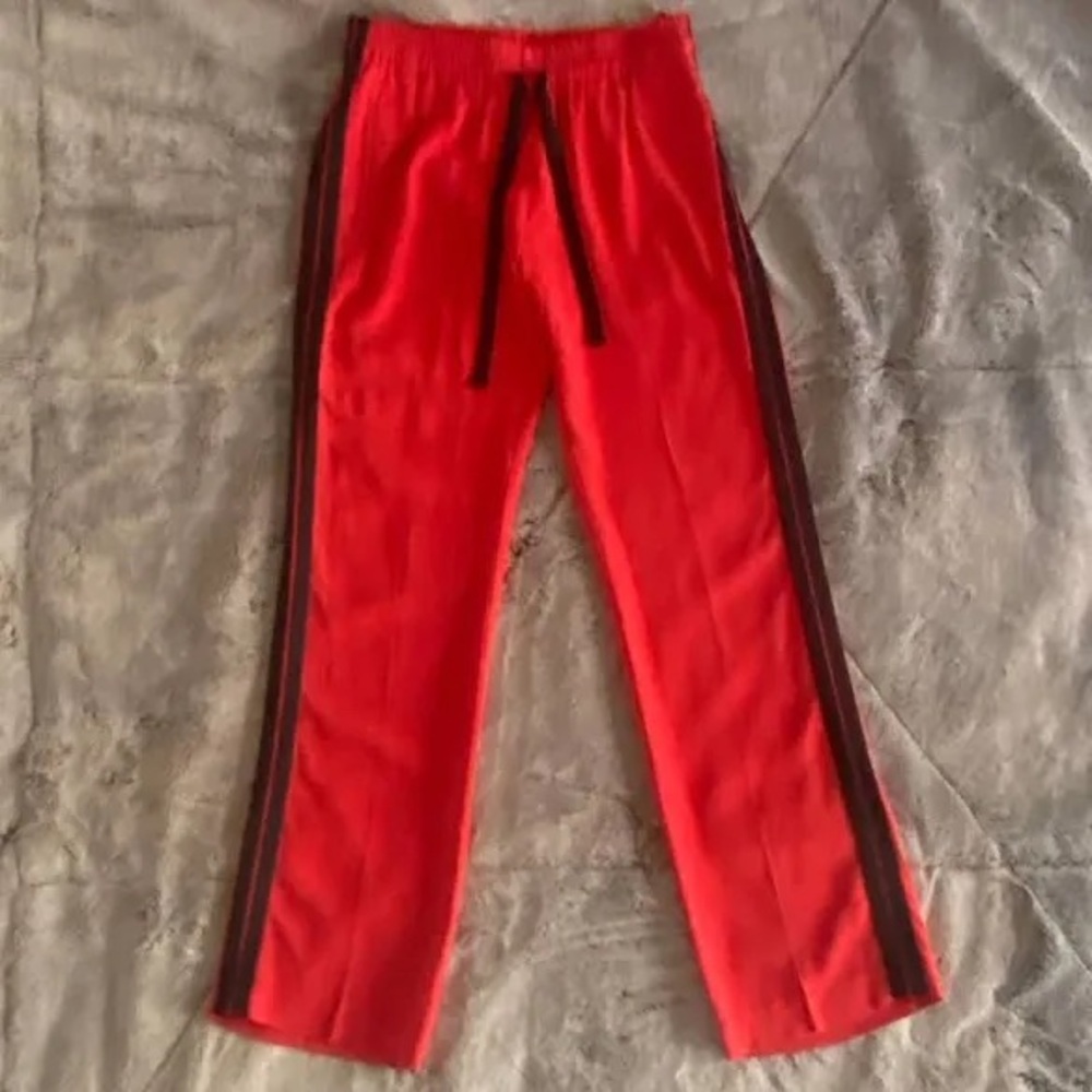 Zadig & Voltaire "Poeme Crepe" Red Pants with Black Side Stripes